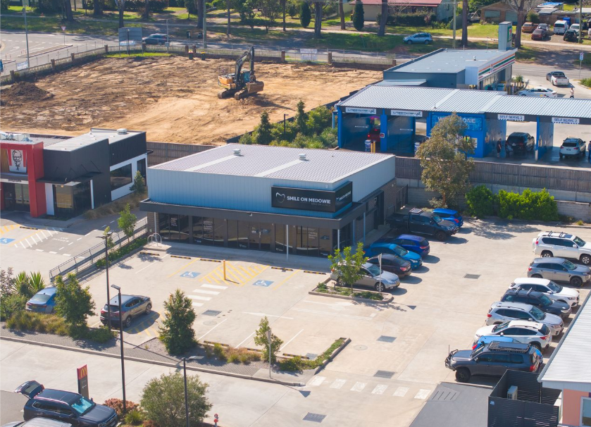 Aerial view of dental and retail precinct
